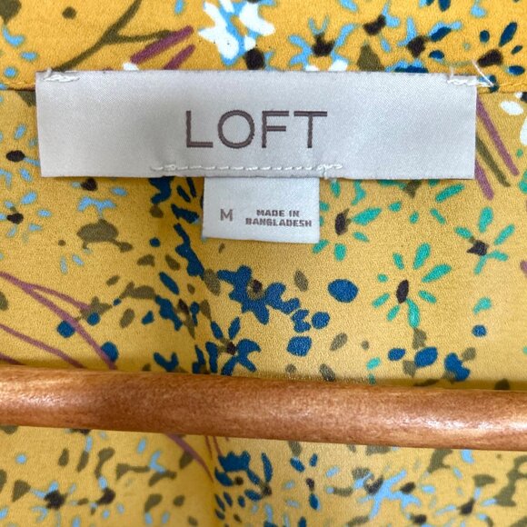 LOFT Harvest Yellow Floral Belted Wrap Blouse V Neck Long Sleeve Womens Size Med - Picture 5 of 11